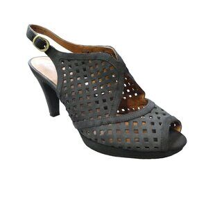 Clarks Artisan Leather Peep Toe Slingback Bootie Shootie Heels Pumps Womens 8.5